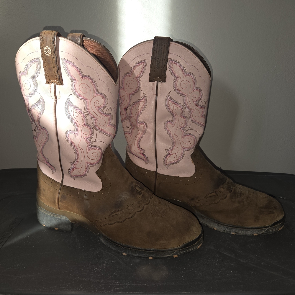 Justin Pink and Brown Western Boots